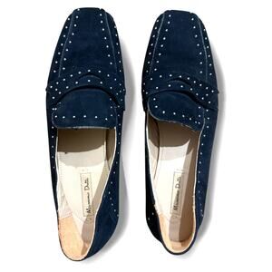 Massimo Dutti Navy Suede Studded Square Toe Loafers Flats - Size 37 US 6.5–7